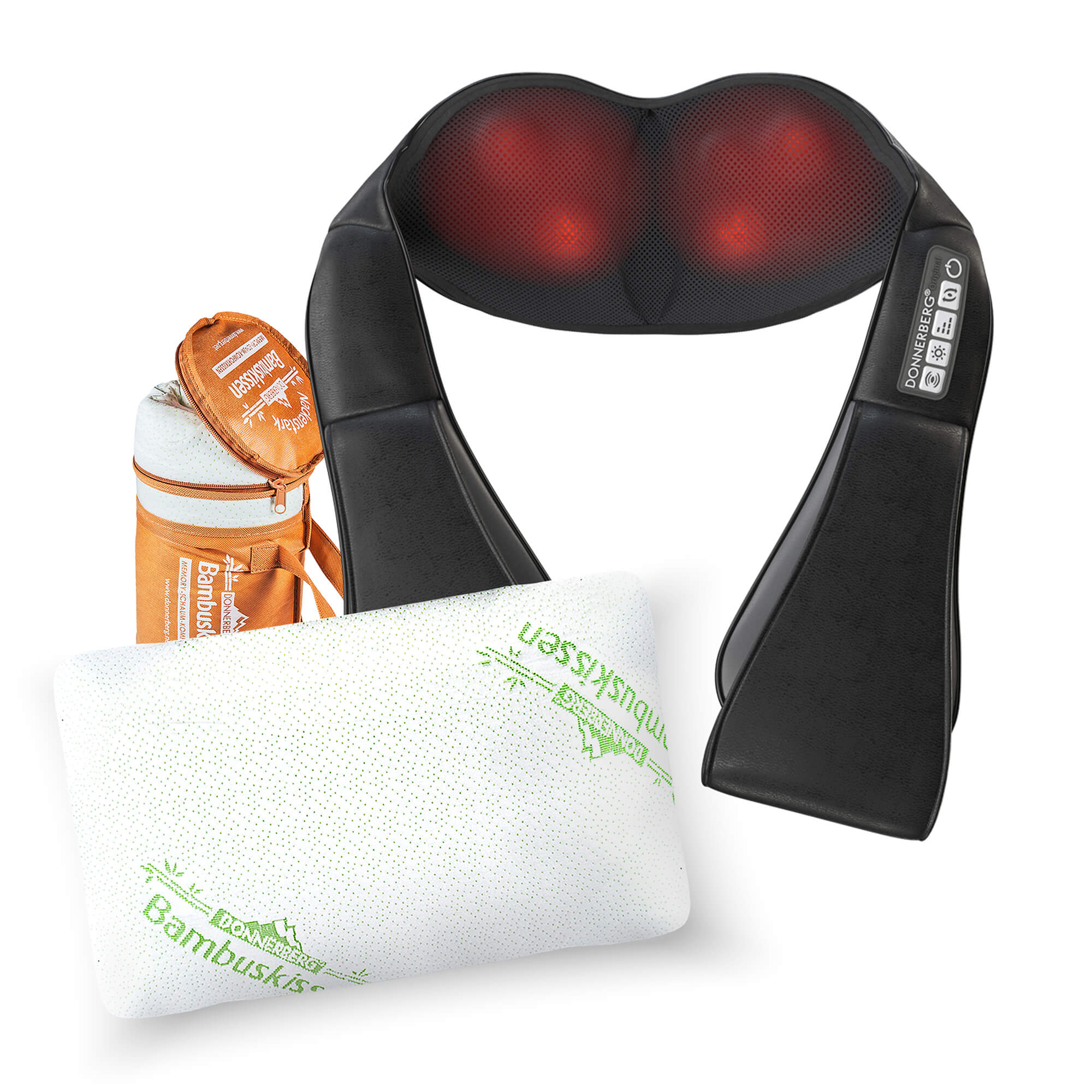 Donnerberg - Nek en Rug massage apparaat - infrarood warmte - met gratis Bamboe kussen